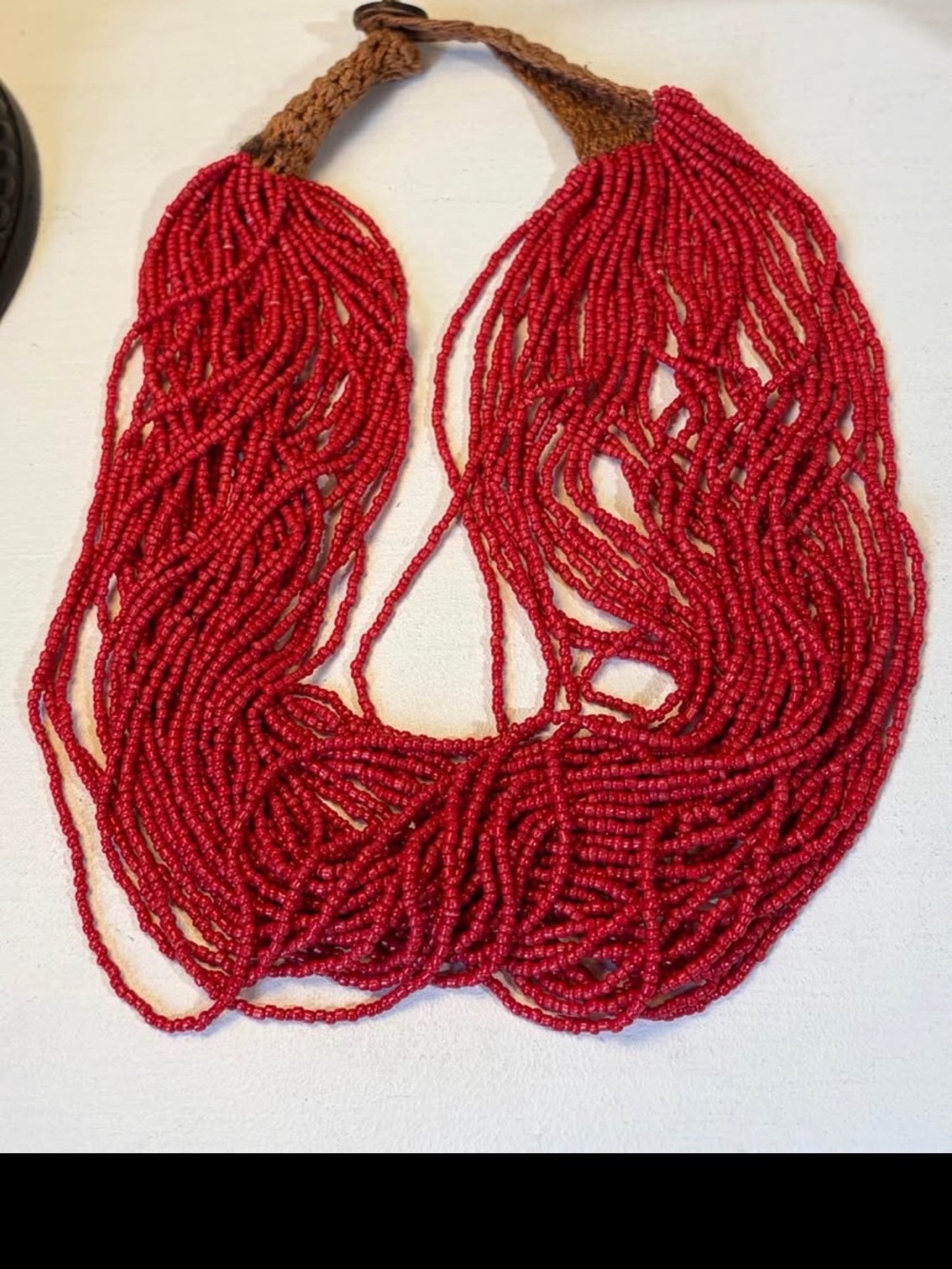 Multi-string Beaded Necklace - 23” - deep coral color